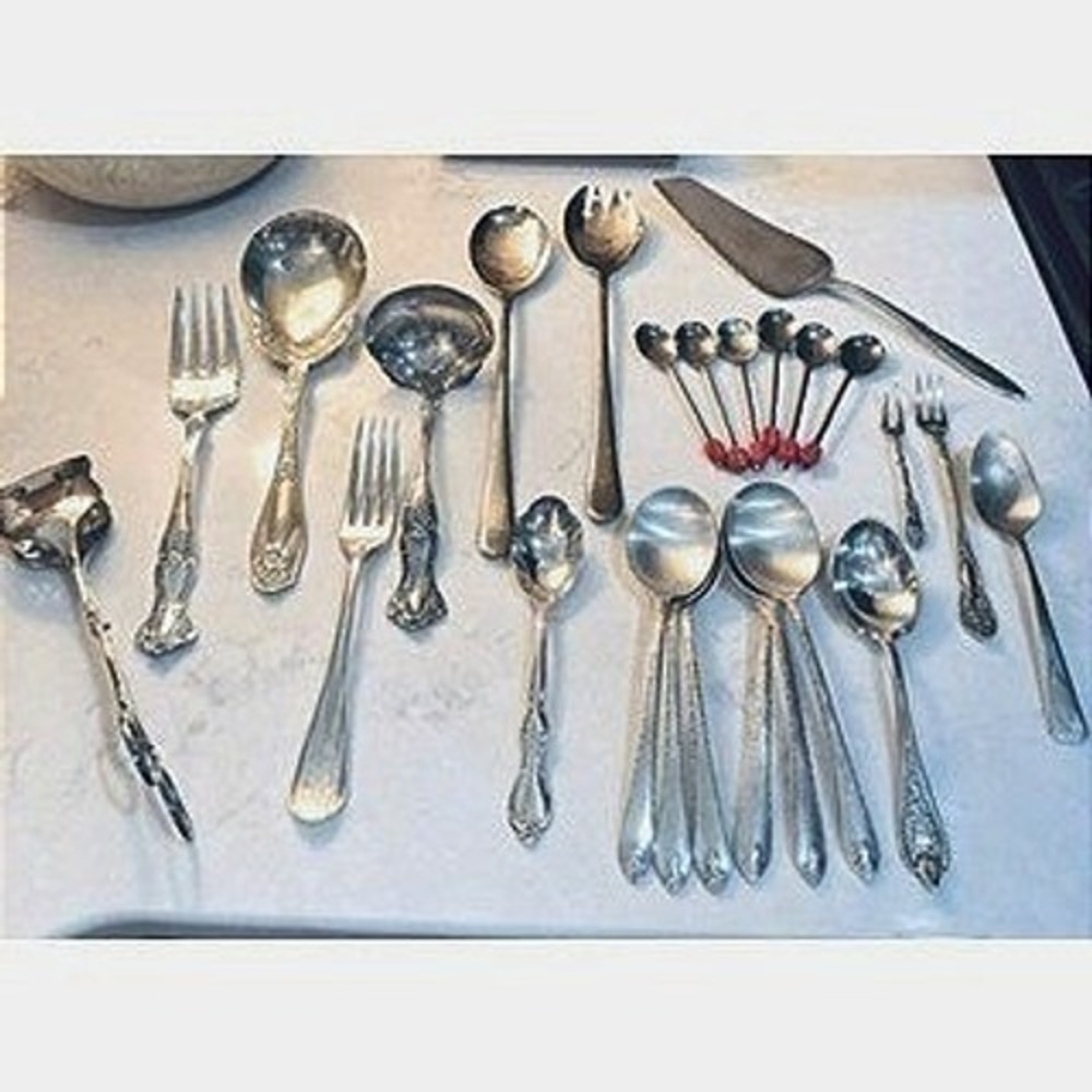 Vintage Silverplate Flatware Lot 27 Serving Pieces Ladle Tongs Floral Ornate